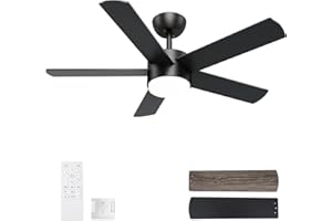 POCHFAN 42 inch Black Ceiling Fans with Lights and Remote Control, LED Ceiling Fan Dimmable 3 CCT 6-Speed, Noiseless Modern Ceiling Fan for Bedroom, Living Room, Dining Room, ETL Listed
