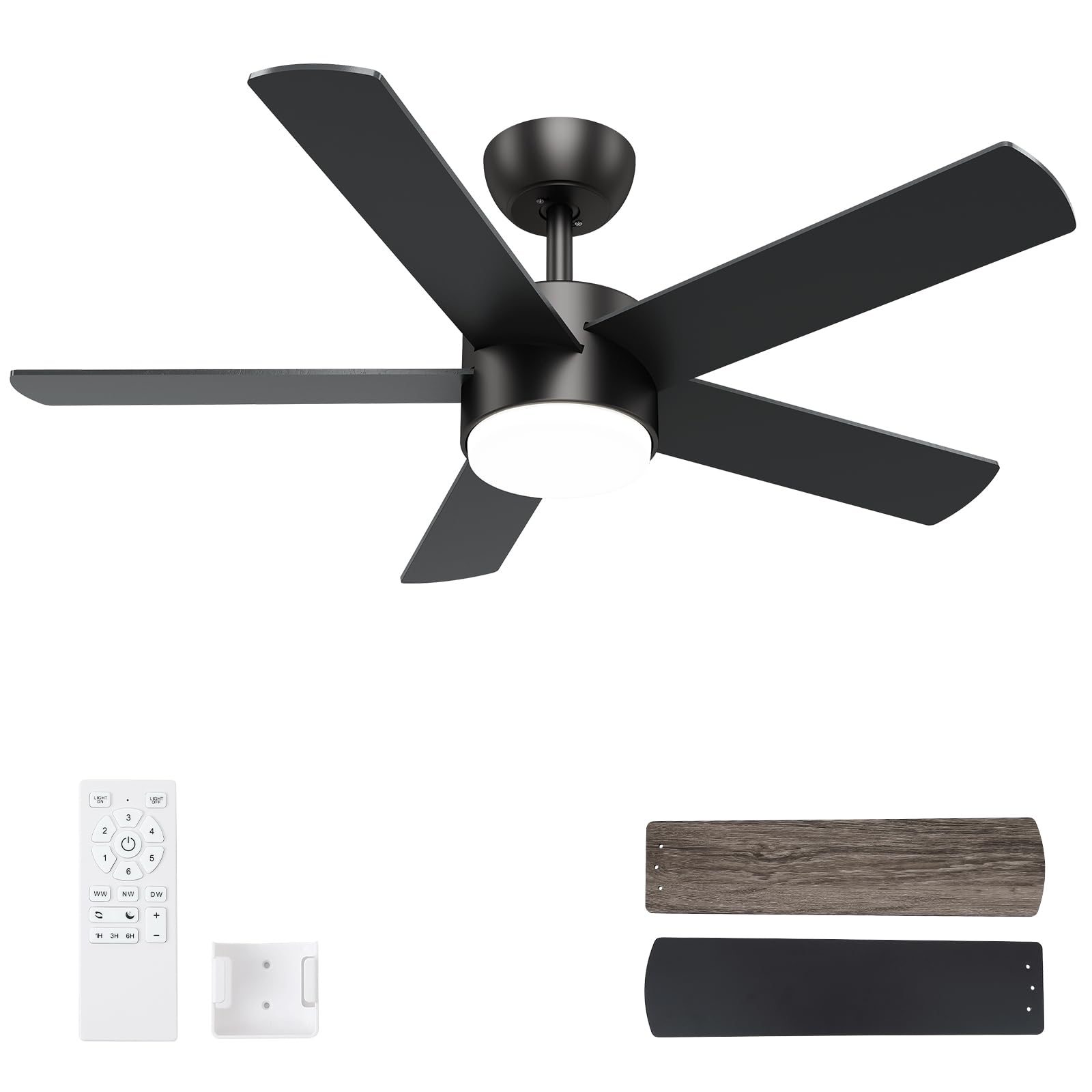 Photo 1 of POCHFAN 42 inch Black Ceiling Fans with Lights and Remote Control, LED Ceiling Fan Dimmable 3 CCT 6-Speed, Noiseless Modern Ceiling Fan for Bedroom, Living Room, Dining Room, ETL Listed