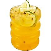 Ribbed Glass Cup 10 Oz Vintage Drinking Glassware Creative Small Ripple Glasses for Iced Coffee Juice Beverage Milk Cocktail Cute Wavy Glass Cups