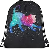 Beabes Unisex Modern Cat Stars Colorful Polyester Soft Shell Drawstring Backpack 14x16.9 Inch Gym Sports Travel Work School Bag