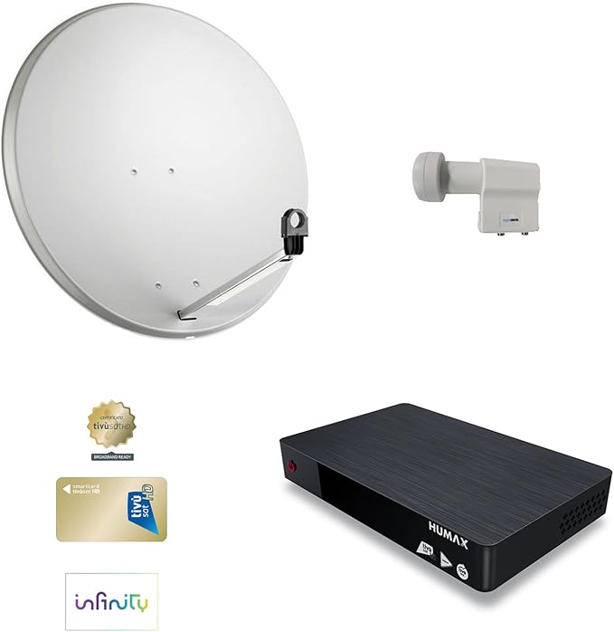 KIT PARABOLA SATELLITARE 80 LNB TWIN DOPPIO DECODER TIVUSAT UNO HUMAX