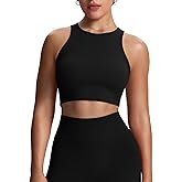 Aoxjox Women's Workout Sleeveless Tank Tops Crew Neck Racer Back Baby Tee Breathable Without Padded Gym Yoga Crop Top