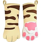1 Pair Cute Cat Claws Heat Resistant Cooking Baking Gloves Non-Slip Kitchen Oven Mitts Thick Cotton Lining Anti-Scald Pot Holders Oven Gloves Microwave Oven Mitts Kitchen Tool Home Decor