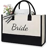 TOPDesign Canvas Tote Bag for Bride, Personalized Bride Gifts for Wedding Bridal Shower Bachelorette Party Engagement Honeymo