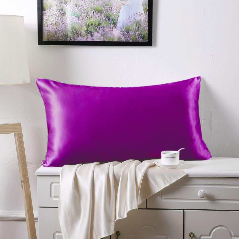 SLPBABY 100% Natural Pure Silk Pillowcase for Hair and Skin, Both Side 19 Momme Silk, Luxury Smooth Satin Pillowcase Cover with Hidden Zipper (King, Violet)