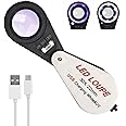 30X Loupe Magnifier USB Rechargeable 6 White and 6 UV Lights, 22mm Optical Lens Illuminated Pocket Foldable Eye Loupe Sewing 