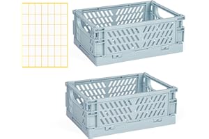 Yafeco 2-Pack Mini Collapsible Storage Box,Foldable Plastic Baskets with tags,Storage Crates for Desk Organizers Home Kitchen Bedroom Bathroom Office Tool Small Parts (blue, 5.9x3.8x2.2'')