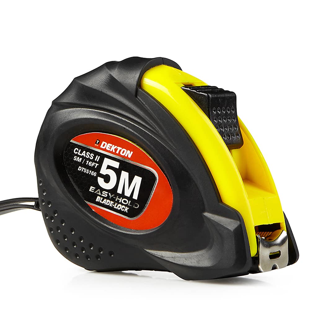DEKTON DT55166 5m/16ft Pocket Tape Measure, Rubber Grip, locking mechanism, Metric&Imperial Scale