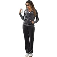 MessBebe Survêtements pour Femmes velours Lounge Wear Sweat à Capuche Ensemble de Sport Jogging Décontracté Sportswear Survêtement à Manches Longues Haut et Pantalon 2 Pièce, Gris Foncé-A, L