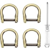 HARFINGTON 4pcs D-Rings Screw in Shackle 1/2" Metal Horseshoe U Shape Semicircle D Ring Purse Key Holder with Screwdriver for DIY Leather Craft Keychain Collar Accessories, Gold Black Brush