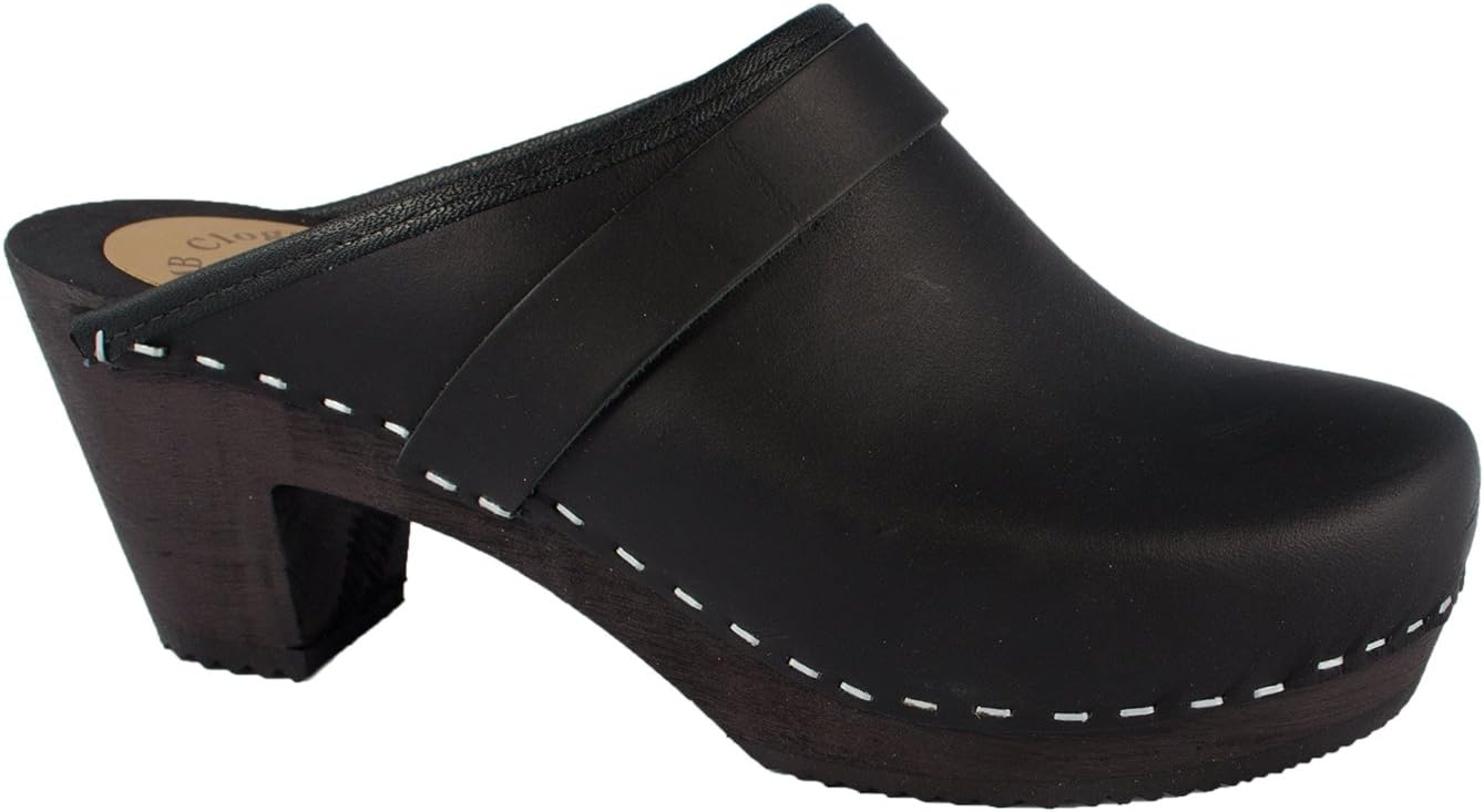 Lady clogs Genuine thick leather black