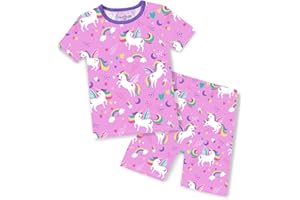 babee Reshinee Bamboo Viscose Toddler Unicorn Mermaid Girls Kids Pajamas Short Sleeve Summer Cool Snug fit Pjs 12M-8Y 2pcs