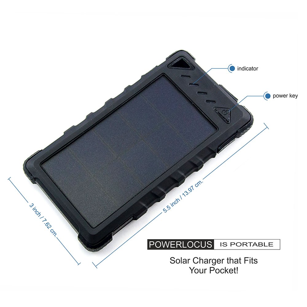 Chargeur Solaire 12000mAh, PowerLocus® Batterie Externe pour Voyage Extérieure pour iPhone Android Samsung téléphone, Dual USB Port Universels Imperméable Intempéries, à la poussière et aux chocs avec Portable Solaire Panneau Téléphone Batt
