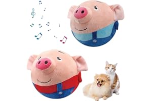 HISKI Interactive Dog Toys, 2Pack Active Moving Pet Plush Toy Talking Moving Dog Ball Toy Washable Cartoon Pig Plush Sound Electronic Herding Ball for Dogs Shake Bounce Boredom Toys for Dog, Cats (Red+Blue)