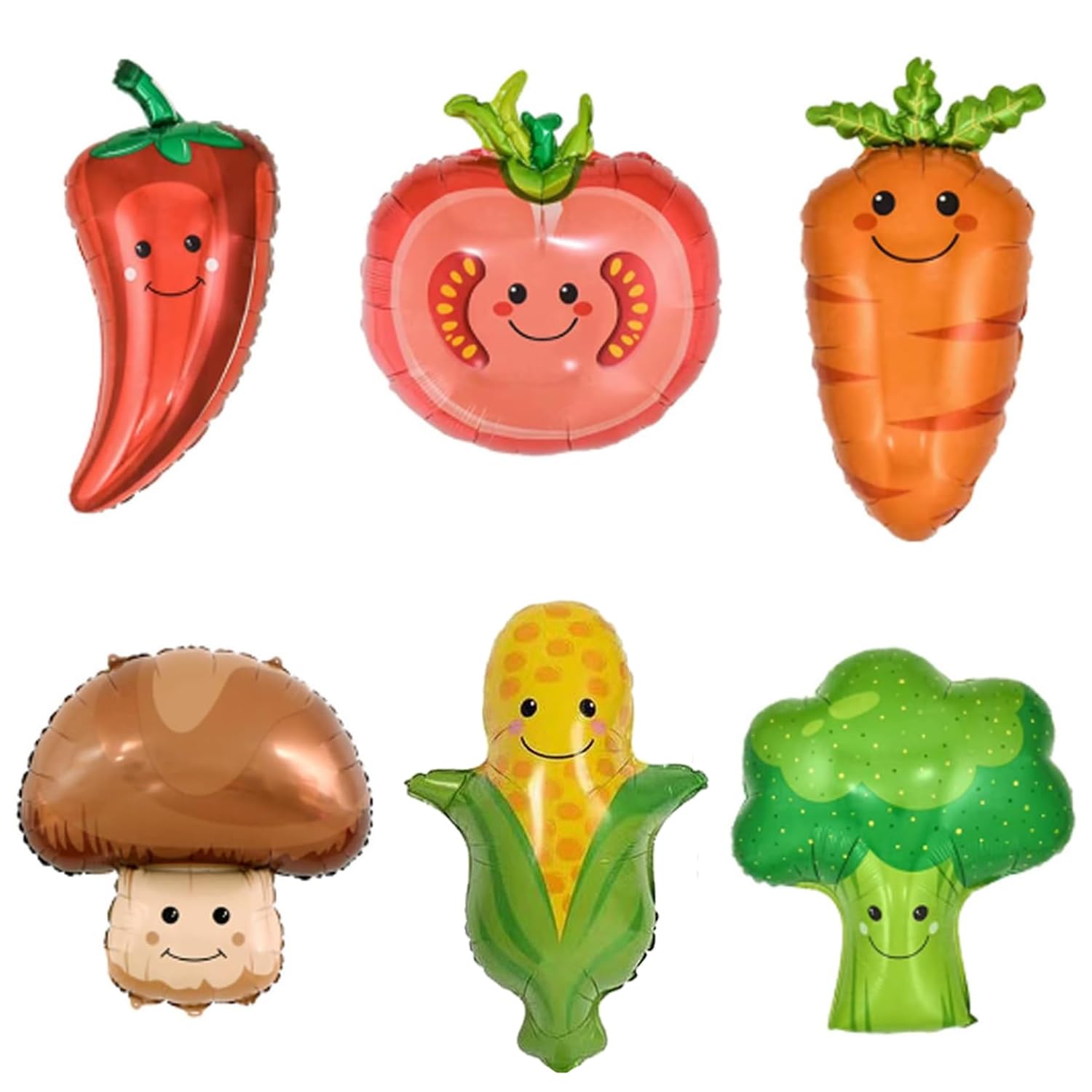 6pcs Fruit & Vegetable Aluminum foil Balloons for Party Decoration Pepper Potato Carrot Tomatoes Mushroom Birthday Aluminum Helium Balloon for Summer Party Theme Birthday Baby Shower Party Supplie