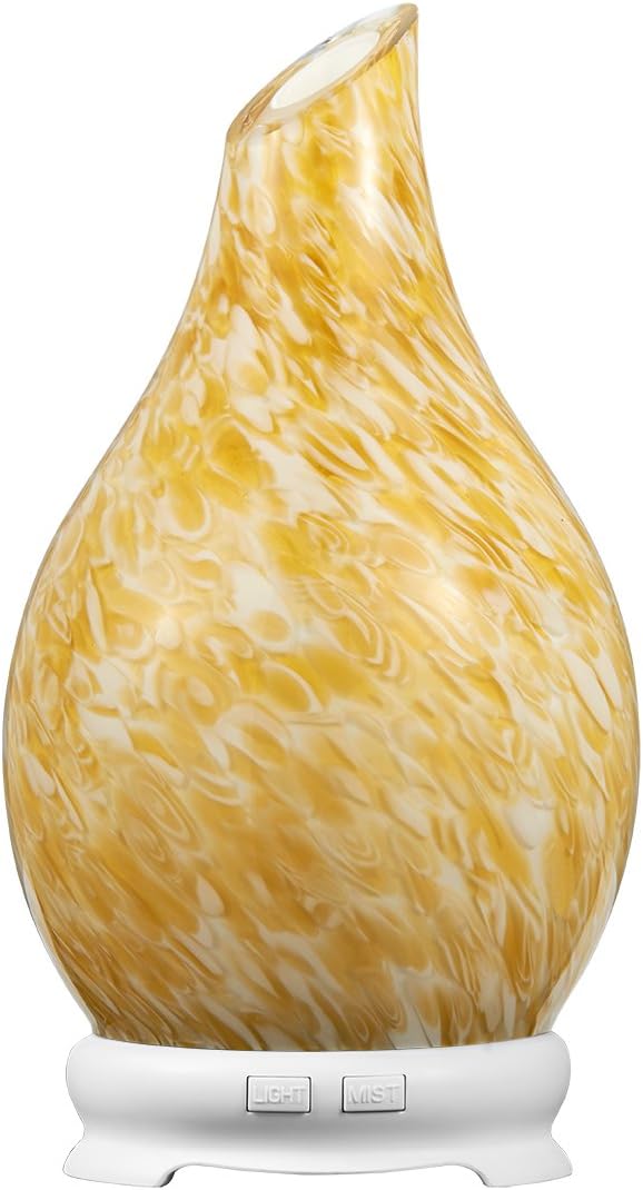 Essential Oil Diffuser 120ml Rock Pattern Handmade Glass Art Intermittent Setting Ultrasonic Aroma Cool Mist Humidifier for Improving Air Quality yoga Office Home Waterless Auto Shut-off (Rock Yellow)