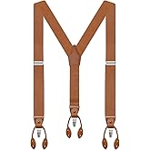 Suspenders for Men Men's Suspenders Leather Button End & Clip 1.4" Wide Adjustable Elastic Y-Back Braces