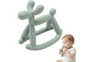 Miraloop Teething Toys for Babies, Jellydog Never Drop Food Grade Silicone Rocking Teether, Prevent Choking & Odorless Baby T