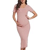 LAHILO Long Sleeve Maternity Sweater Dress for Fall Winter Baby Shower & Photoshoot - Women's Pregnancy Maternity Dresses