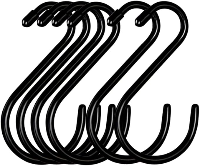 DINGEE 6 Pack 5.7inch Vinyl Coated Black Closet S Hooks