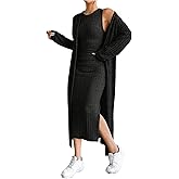 SOLY HUX Women's Casual Ribbed Knit Outfit 2 Piece Bodycon Tank Dress and Long Sleeve Long Cardigan Spring Fall Clothes