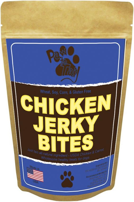 Paw to Tail Dog Jerky Treats, Made USA, All Natural, Low Fat, Grain Free, 8oz