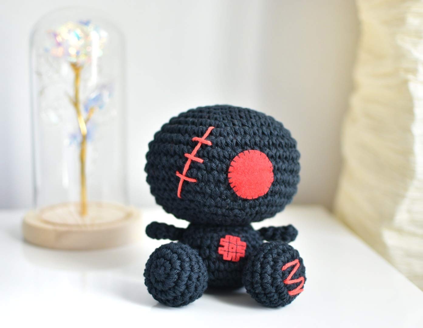 Handmade Crochet Voodoo Doll (Black & Red), Soft Stuffed