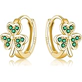 SLUYNZ 925 Sterling Silver Green Love Clover Hoop Earrings for Women Teens Irish Shamrock Huggie Earrings for Summer