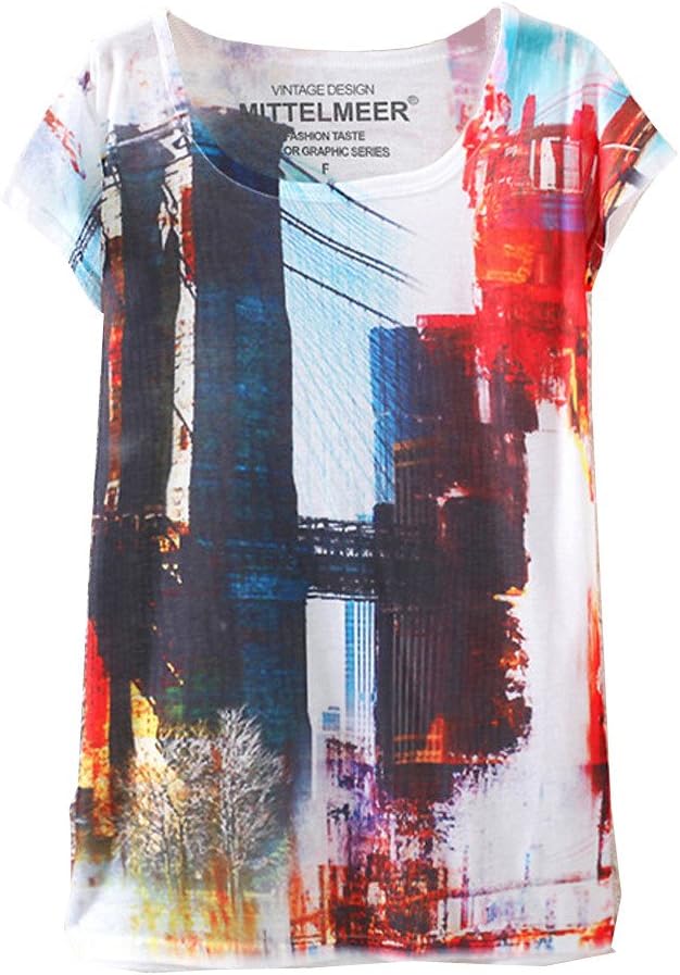 KaiTingu Women's Short Sleeve Building Graphic Print Vintage T Shirt