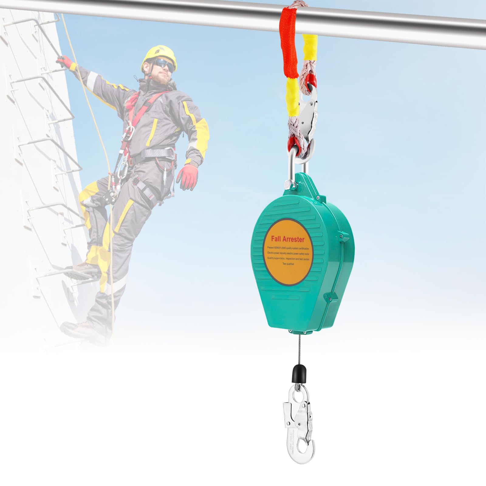 YJINGRUI Self Retracting Lifeline 330lbs/150KG Fall Arrester Fall Protection with Alloy Steel Hook & Steel Wire Rope 33ft (10m)