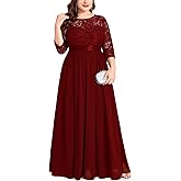 CYCLAMEN Plus Size Formal Lace Chiffon Dress Elegant 3/4 Sleeves Maxi Evening Gown Wedding Bridesmaid Party Dresses