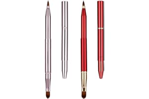 simarro 2Pcs Retractable Lip Brush for Lipstick, Metal Double-Ended Travel Lip Makeup Brush Portable Lipstick Lip Gloss Brush with Cover Concealer Makeup Tool for Girls Women (Pink+Red)
