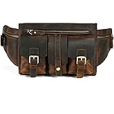 Handadsume Thick Crazy Horse Leather Hiking Riding Travel Outdoor Belt Fanny Waist Pack Small Phone Pouch For Men Women 380 (381 Brown)