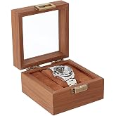 AHANDMAKER Single Watch Display Stand with Clear Glass Window Wood Watch Gift Box Watch Holder for Man and Women Valentine's Gift Jewelry Collection, Coconut Brown