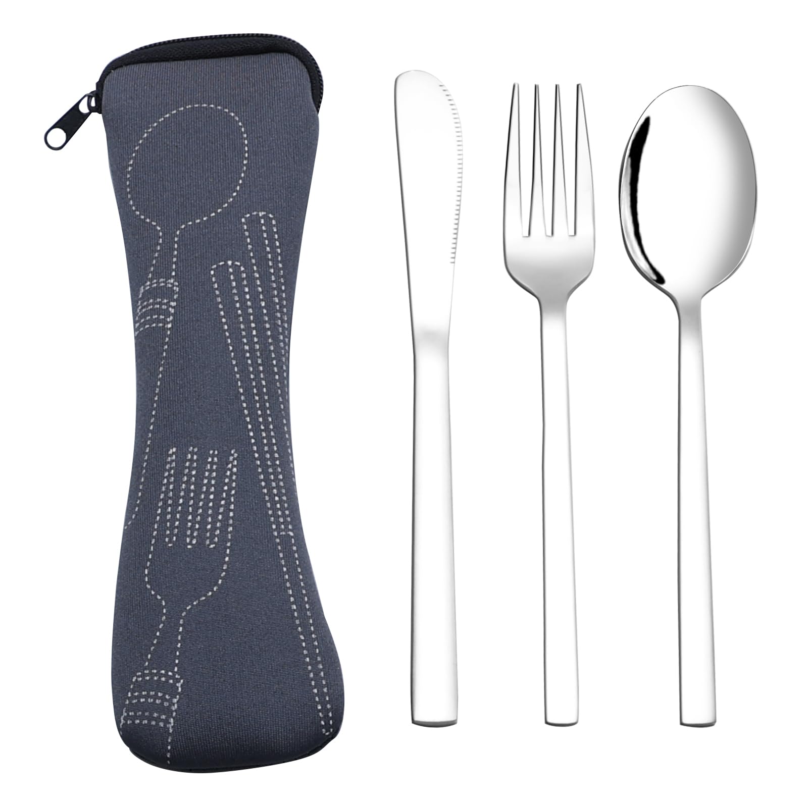 Fosly 3 Piece Stainless Steel Camping Cutlery Set, Travel Flatware with Case