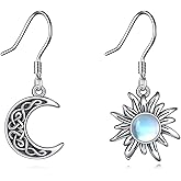 VONALA Sun and Moon Earrings S925 Sterling Silver Crescent Moon Sun Moonstone Dangle Drop Earrings Celestial Jewelry Gifts for Women Daughter Birthday
