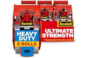 Scotch Heavy Duty Shipping Packing Tape, Clear, Holiday Shipping Supplies, 1.88 in. x 22.2 yd., 6 Tape Rolls with Dispensers