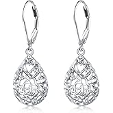 925 Sterling Silver Filigree Dangle Drop Earrings Daisy/Lotus/Rose Flower/Moonstone Leverback Teardrop Earrings for Women Infinity Celtic Knot Daisy Lotus Jewelry for Mothers Day