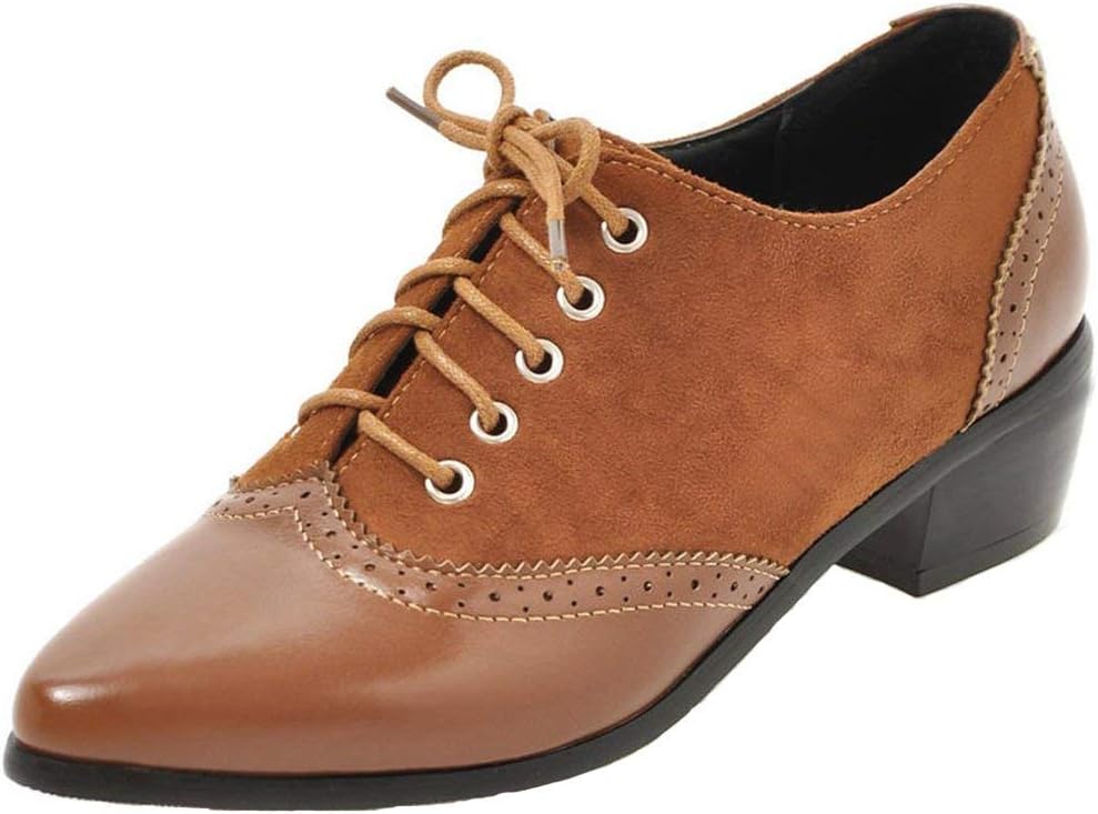 Kaloosh Women's British Style Cut-Out Pointed Toe Lace Up Comfort Brogue Shoes