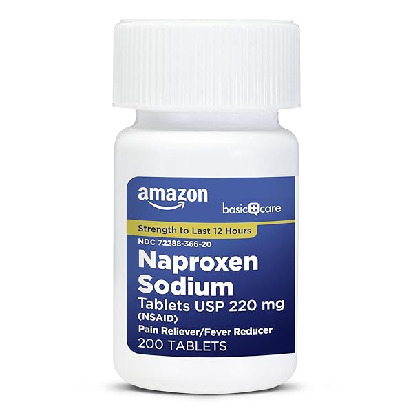 AMAZON BASIC CARE NAPROXEN SODIUM TABLETS 220 MG, PAIN RELIEVER/FEVER REDUCER (NSAID), 12-HOUR RELIEF FOR HEADACHE, BACKACHE, MENSTRUAL PAIN, MUSCLE ACHES, ARTHRITIS, 200 COUNT (PACKAGING MAY VARY)