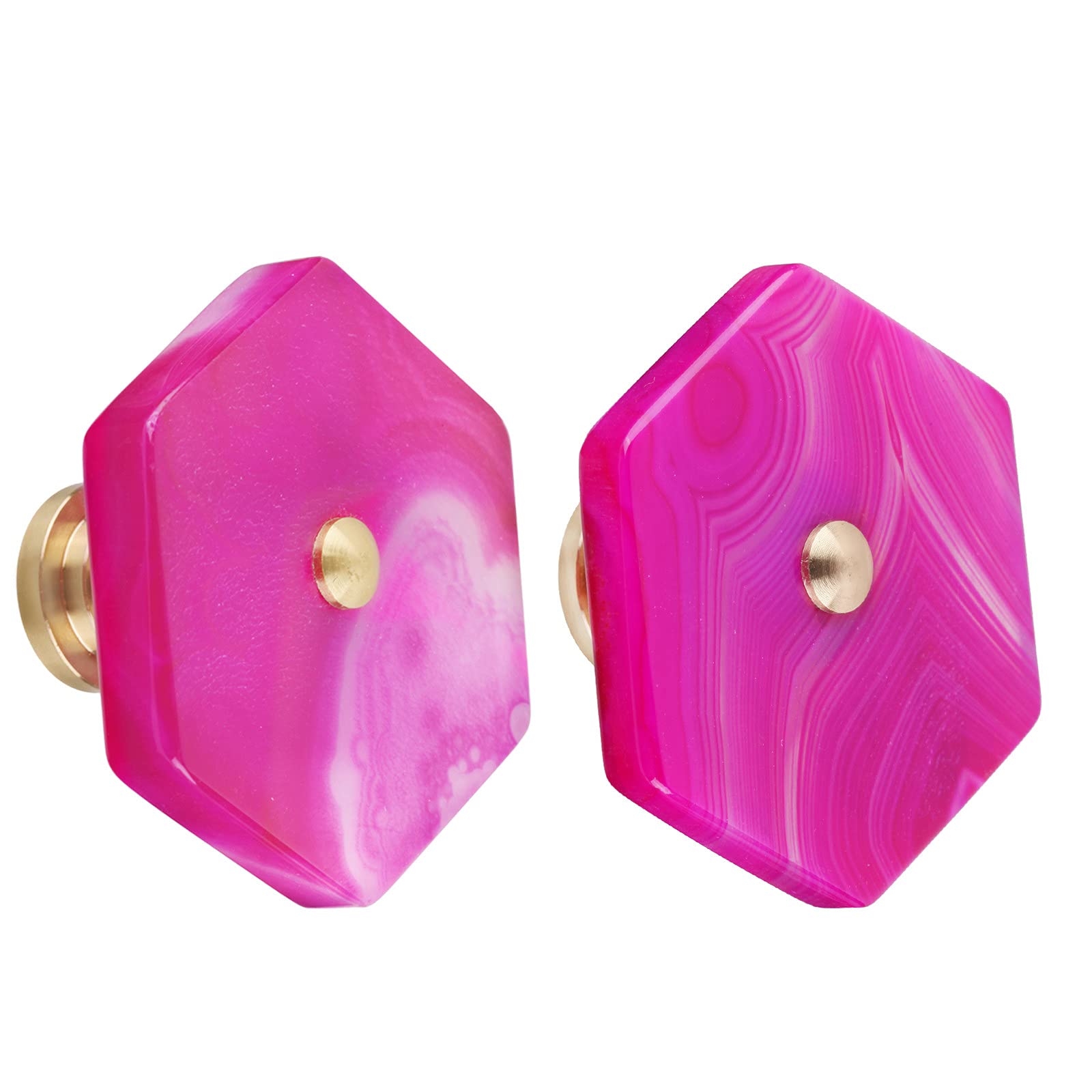 Nupuyai 2pcs Agate Slice Cabinet Knobs with Screws, Hexagonal Stone Decorative Drawer Pulls Handle for Dresser Cupboard Wardrobe, Rose