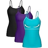 ATTRACO Women 3 Pack Cotton Camisoles wtih Shelf Bra Adjustable Spaghetti Strap Tank Tops