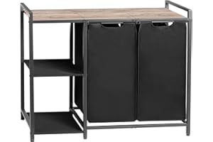 LOAKEKEL Laundry Hamper with Shelf, Laundry Basket 2 Section, Double Laundry Sorter, Clothes Organizer for Bathroom Laundry Room, Sturdy Stable Metal Frame HLS021GY