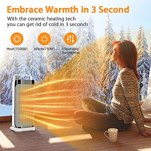 Space Heater for Office - Portable Electric Ceramic Quiet Tower Heater Fan with Thermostat, Fast Heating, 120°Oscillating Efficient for Personal Home Bedroom Large Room Bathroom Under Desk Indoor Use
