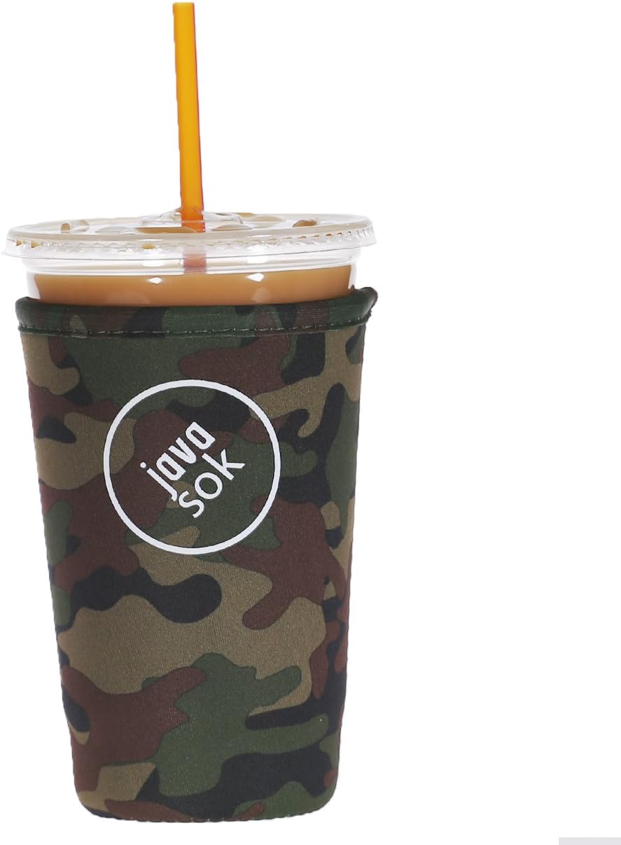 Java Sok Reusable Iced Coffee Cup Insulator Sleeve for Cold Beverages and Neoprene Holder for Starbucks Coffee, McDonalds, Dunkin Donuts, More (Camo, 22-28oz Medium)