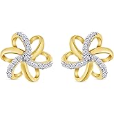 Spiral Flower Stud Earrings For Women Round Natural Diamond Accent Plumeria Flower Stud Earrings in 10K gold or 925 Sterling Silver Jewelry Gifts For Her