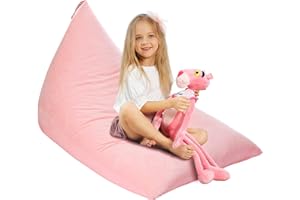 Aubliss Stuffed Animal Storage Bean Bag Chairs Cover, 50"x 35" Extra Large Velvet Bean Bags Chair for Kids & Adults, Ultra Soft Zipper Beanbag Toy Storage for Boys Girls - Pink