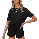 MEROKEETY Women's Short Sleeve Waffle Pajama Sets Lounge Top and Shorts 2 Piece Tracksuit Outfits
