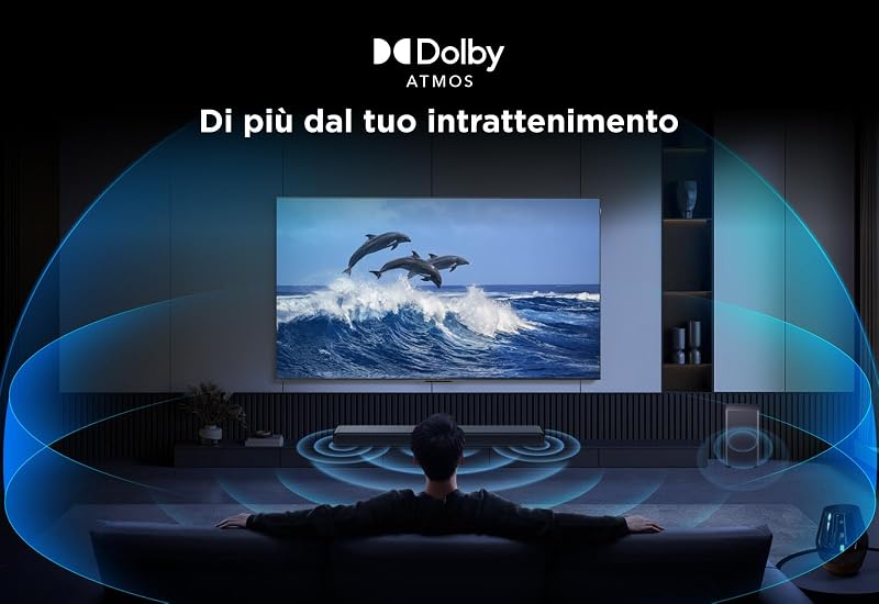 S55HE Soundbar 2.1, 220W, Dolby Atmos, DTS Virtual:X, subwoofer wireless, Bluetooth 5.3, HDMI eARC, USB, ottico, montaggio a parete, telecomando incluso