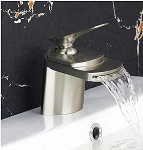 Grifo Níquel Cepillado Caño Ancho Cascada Una Manija Cuarto De Baño